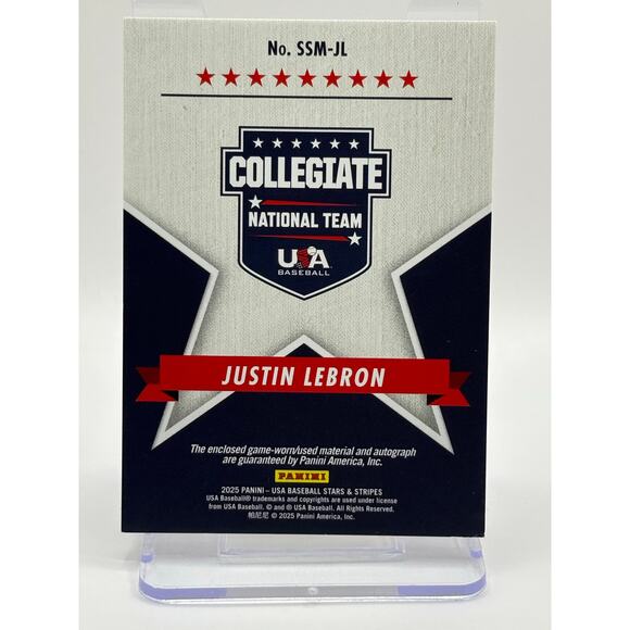 2025 Panini Stars and Stripes Justin Lebron Black Gold Patch Auto USA Baseball - Picture 2 of 2
